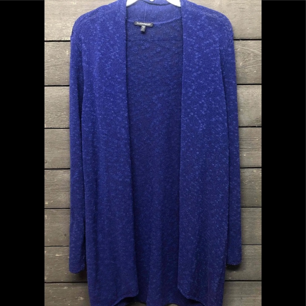 Eileen Fisher Blue Open Front Linen Blend Cardigan M